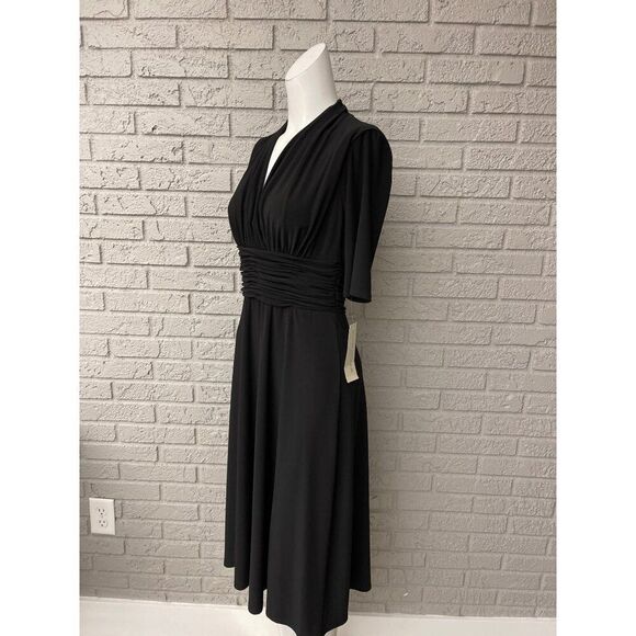 Evan Picone Women Short Sleeve Surplice Neckline Ruched Waist Dress Size 6 NWT - Picture 2 of 8